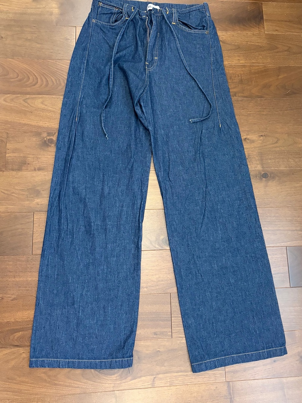 Zara Dark Blue light weight Denim Pants with Yellow Stitching